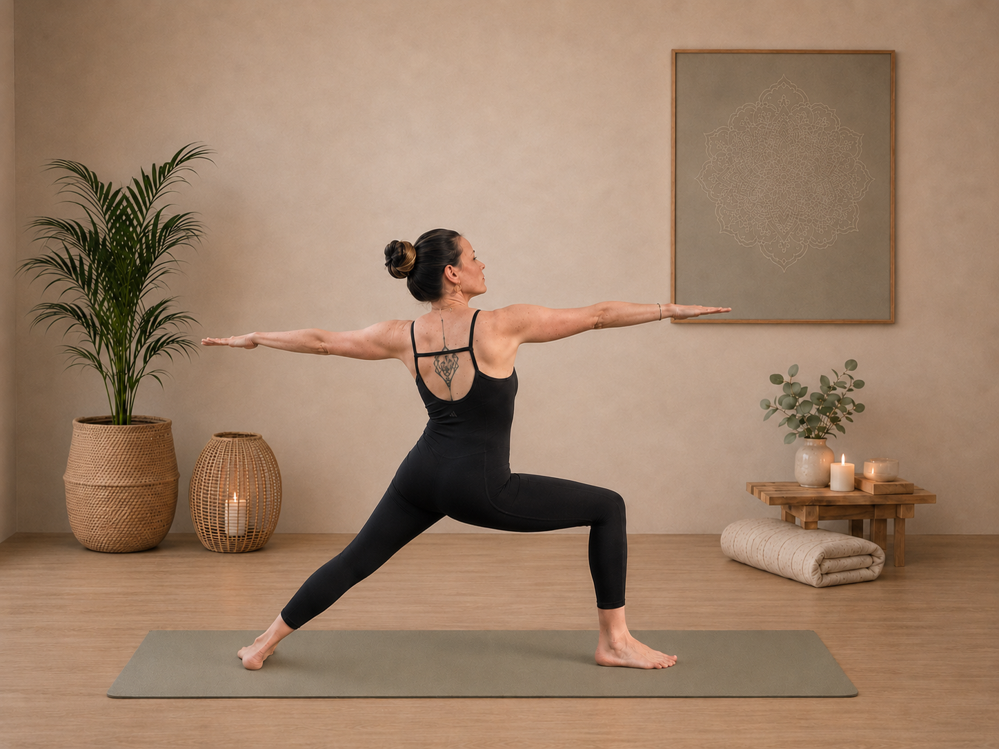 Anneke Reich in der Yoga-Haltung Krieger II